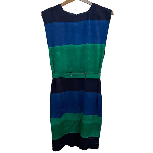 Anne Klein Women’s Blue & Green Sheath Dress With Belt Sleeveless Lined 2 - Picture 2 of 8
